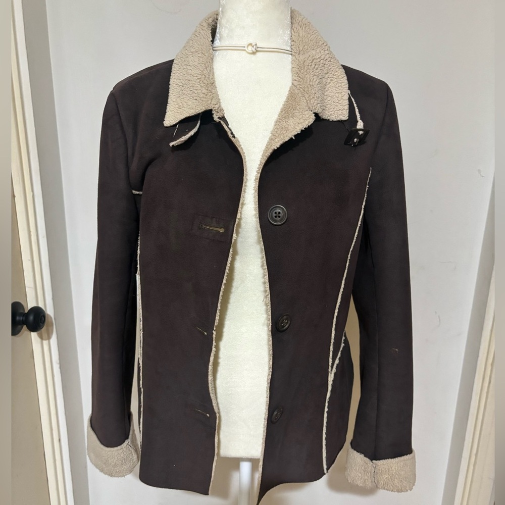 Old Navy Dark Brown Teddy Jacket with Cream Accents